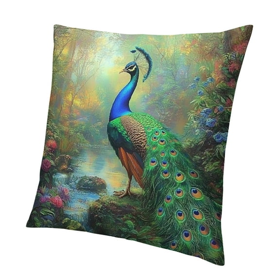 Patifu Peacock Throw Pillow Cover Fairy Tale Jungle River Square Cushion Case Luxury Wild Animal Decor Throw Porch Pillows Cases for Couch Sofa Living Room,Soft Pillowcases 12x12in