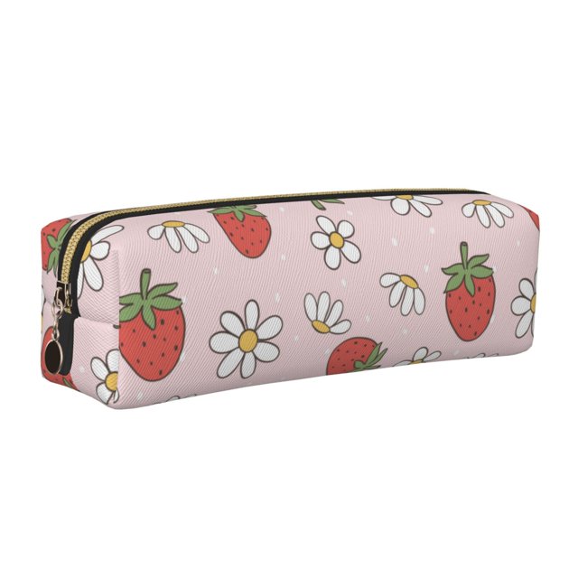 Disketp Strawberry Floral Estuche de Lápices de Cuero con Cierre, Estuche Compacto para Papelería, Bolígrafos y Accesorios Pequeños