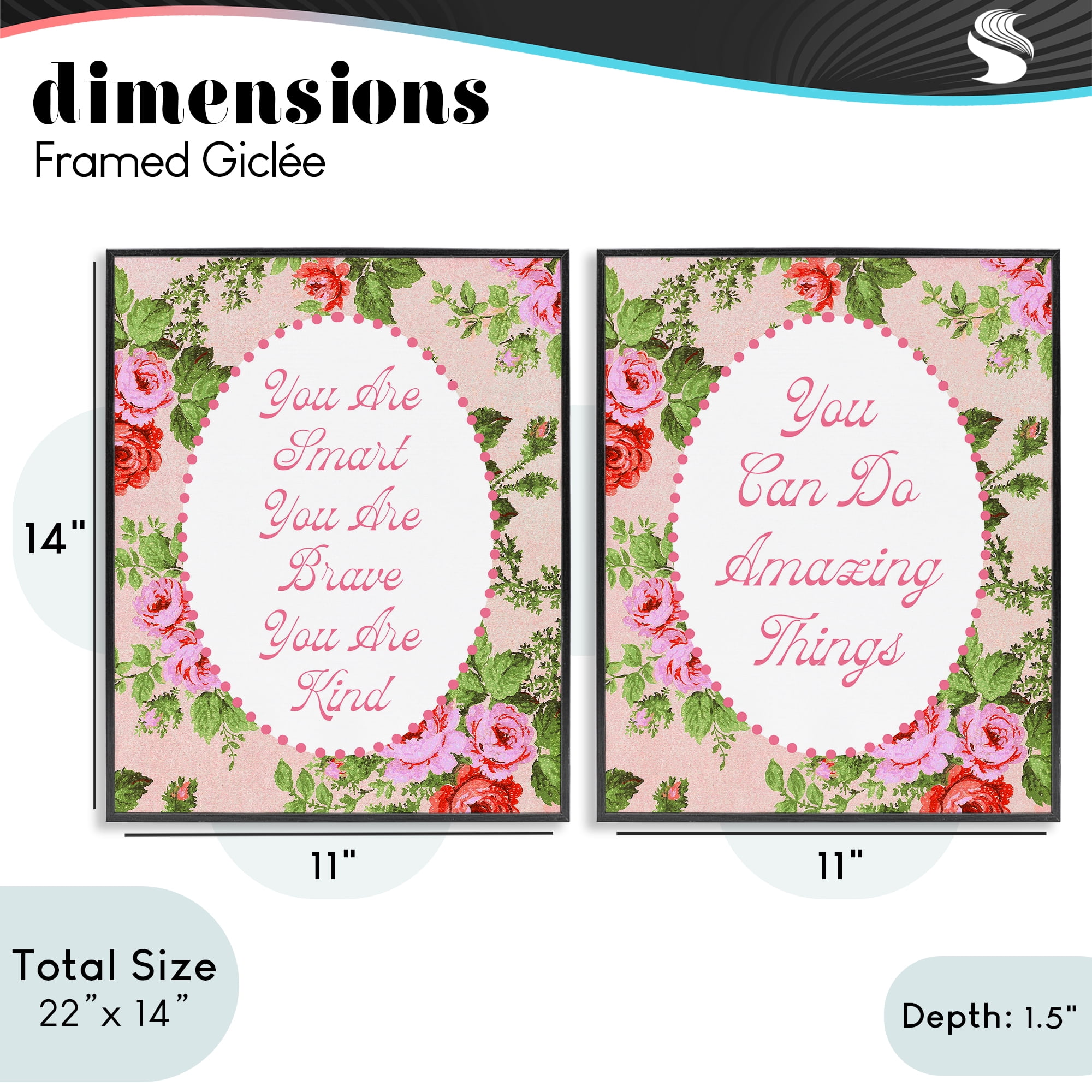 Stupell Industries Inspirations with Vintage Florals 2 Piece Black Framed Giclee Art Set, design by Lil' Rue