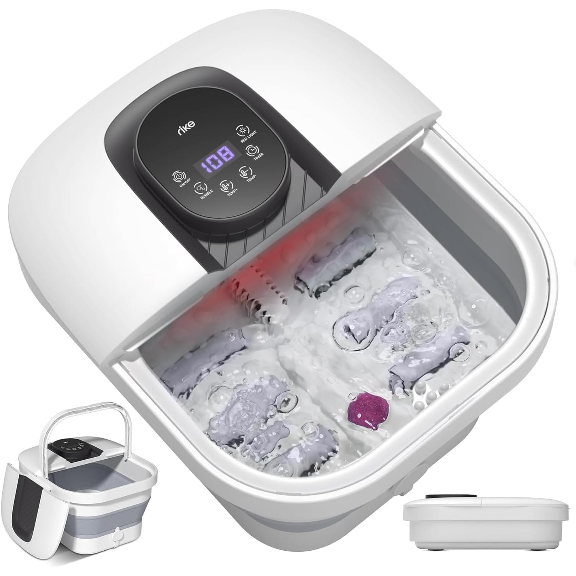 Collapsible Foot Spa with PTC Heating and Massage, 14-Temperature Control, Digital Touch Screen, Ambient Light, Space-Saving Design, Size 40x33x25
