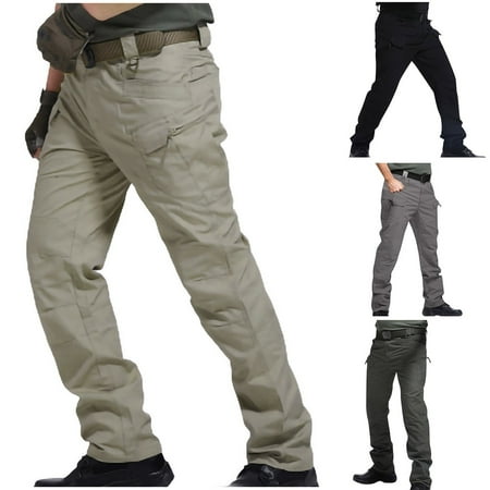 QATAINLAV Sale of The Day Clearance Men s Multi Pocket Cargo Pants Outdoor Water Resistant Hiking Pants Solid Casual Straight Leg Tactical Work Trousers with Pockets Camping Wear Black M