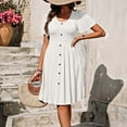 thumbnail image 4 of Staron Robes Décontractées pour Femmes en Liquidation à Moins de 10 $ Robe à Boutons Col en V à Étages Robe Décontractée de Printemps Ligne A Plissée Fluide Longueur Genou, 4 of 7