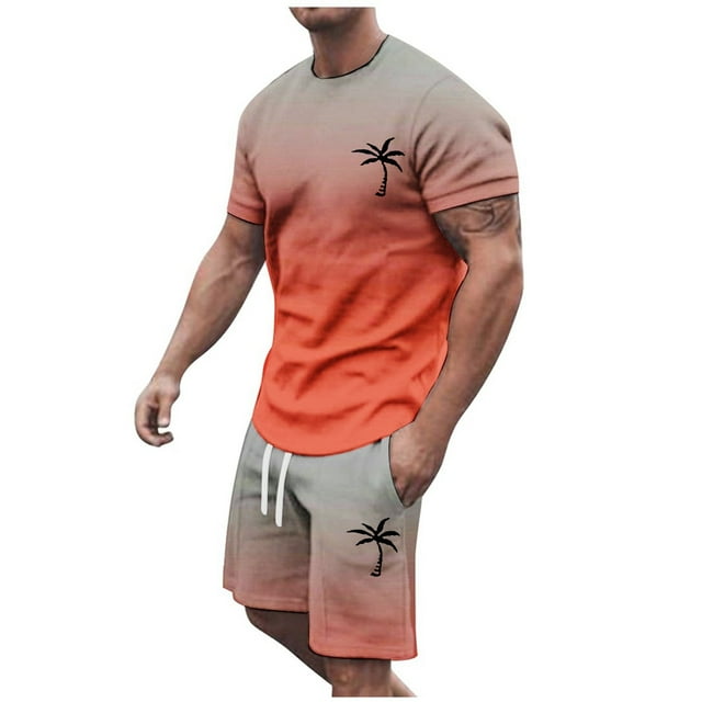 SHIXIAOO Survêtement d'Été 2025 pour Homme Grande Taille Manches Courtes Col Rond Ensemble Athlétique Décontracté à Blocs de Couleur Taille à Cordon Ensemble de Survêtement Homme Col Roulé pour Veste de Complet Costume Spatial pour Homme