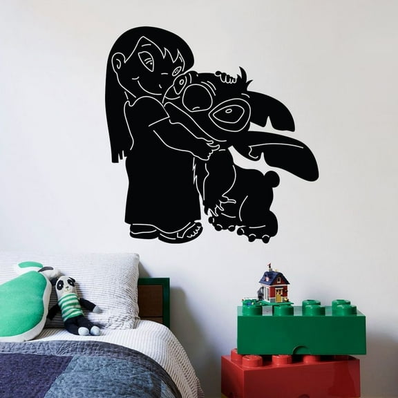 Cute Lilo And Stitch Disney Movie Silhouette Disney Lilo and Stitch Cute Happy Sweet Hugs Silhouette Disney Wall Sticker Vinyl Decal Home Decor Room Living Room Bedroom Decoration Size (30x30 inch)