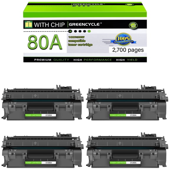 GREENCYCLE 4 Pack Compatible CF280A Black Toner Cartridge Replacement for 80A CF280A Use with Laserjet Pro 400 M401A M401N MFP M425DN M425DW Printer