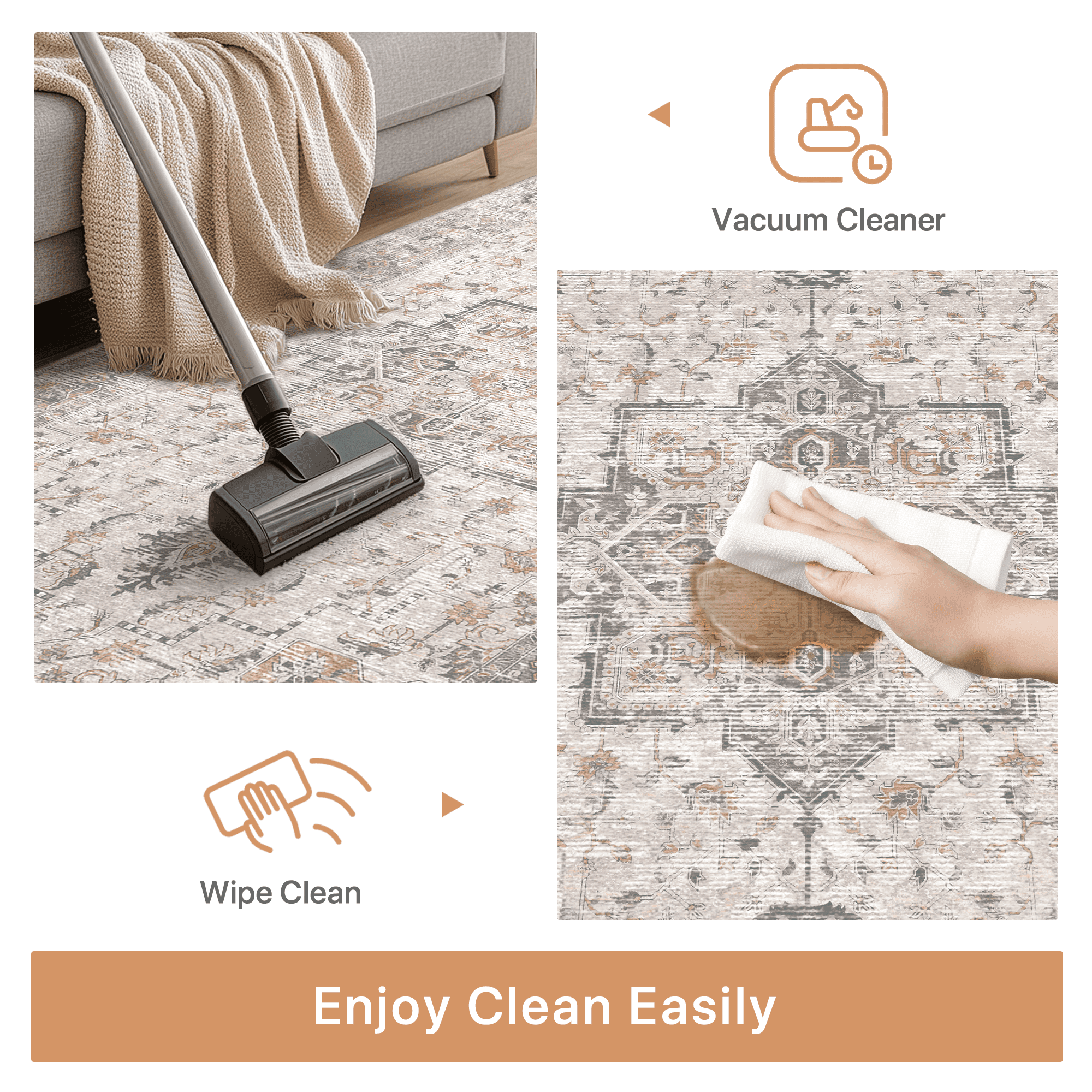 KUETH Kitchen Rug for Floor, Kitchen Mat Anti Fatigue, Non Slip Washable Kitchen Rug, Set of 2 Kitchen Mat 17"x47"+17"x30", Brown