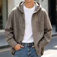 thumbnail image 3 of Plaid Shirt Jacket Men Fall Winter Long Sleeve Loose Casual Button Down Drawstring Hooded Shirt Work Shirts Outerwear, 3 of 7