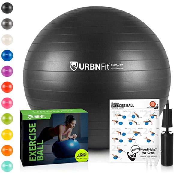 (45CM, Black) - URBNFit 1 1 Exercise Gym (Multiple Sizes and Colours) for Stability and Yoga-Workout Guide Quick Pump Included-Anti Burst Professional Quality Swiss Ball