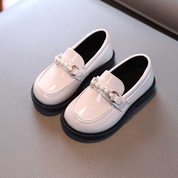FSYBOA Girls Dress Shoes Size 5T, Casual Pull On Platform Sole Gifts Kids School Uniform Shoes White