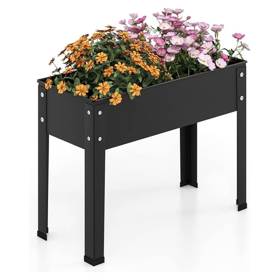 Raised Garden Bed, 18” Elevated Planter Box w/Legs, Drainage Hole, Hemming Design, Metal Garden Box for Vegetable , Outdoor Raised Beds for Gardening, Backyard Porch Balcony, Black