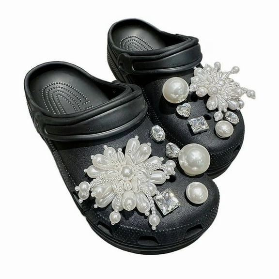 12PCS Bling Shoe Charms for Women, Plastic Rhinestone Flower Pearl Gems Shoe Charms, Sparkling Silver Shoe Chains, DIY Sandals Clog Shoe Decoration Charms for Party Favors Birthday Party Accessories