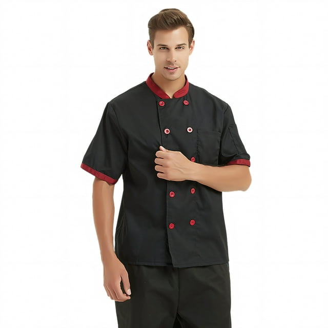 TopTie Veste de Serveur Chef Unisexe à Manches Courtes pour Hôtel restaurant-Noir-TP