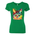 thumbnail image 2 of Wild Bobby Dean Russo Colorful Blue Eyes Cat Cat Lover Women Slim Fit Junior Tee, Kelly, Medium, 2 of 5
