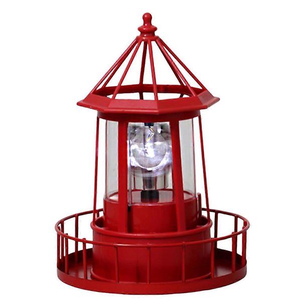 Solar Lighthouse with Rotating Lights,360 Degree Light Houses Lamp, IP65 Waterproof Lighthouse Lamps,Outdoor Solar Light for Patio Yard Lawn (Red)