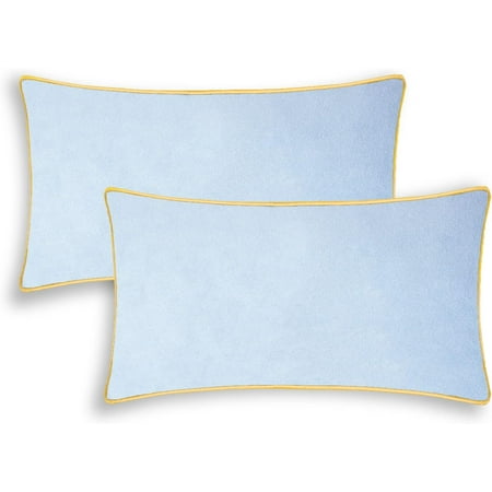 

Throw Pillow Covers Pack of 2 Super Soft Faux Suede Gold Piping Edge Accent Cushion Cases for Couch Bed Sofa Farmhouse Decorative 16x16es Light Blue