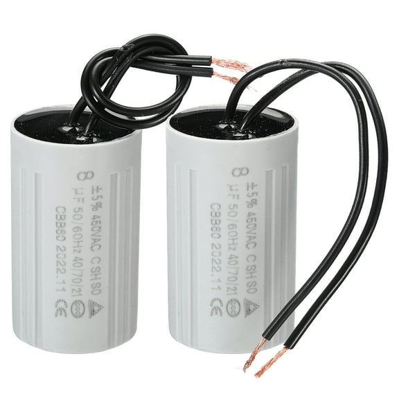 CBB60 8uF Running Capacitor, 2pcs AC 450V 2 Wires 50/60Hz Cylinder 60x35mm for Motor Start