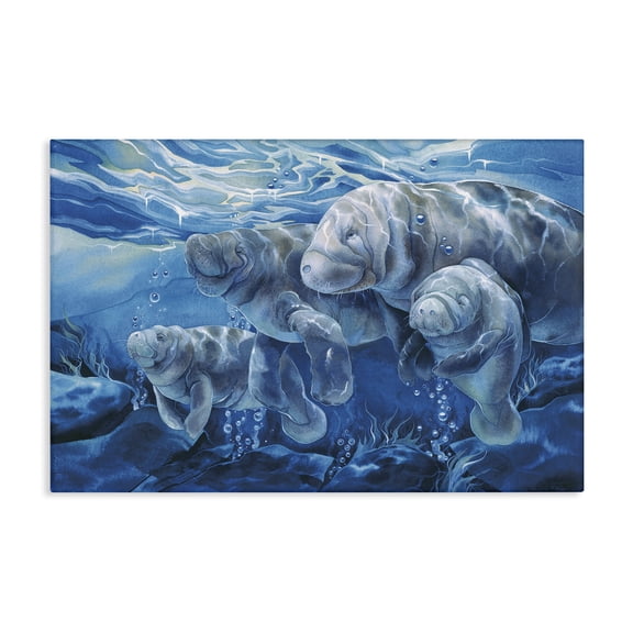 Stupell Industries Underwater Manatee Family Animals Painting Wrapped Canvas Canvas Art Print Wall Art, 24 x 16