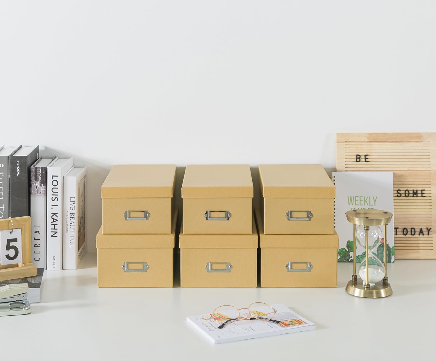 Kraft Storage Boxes - Set of 6 (3 Large, 3 Medium)