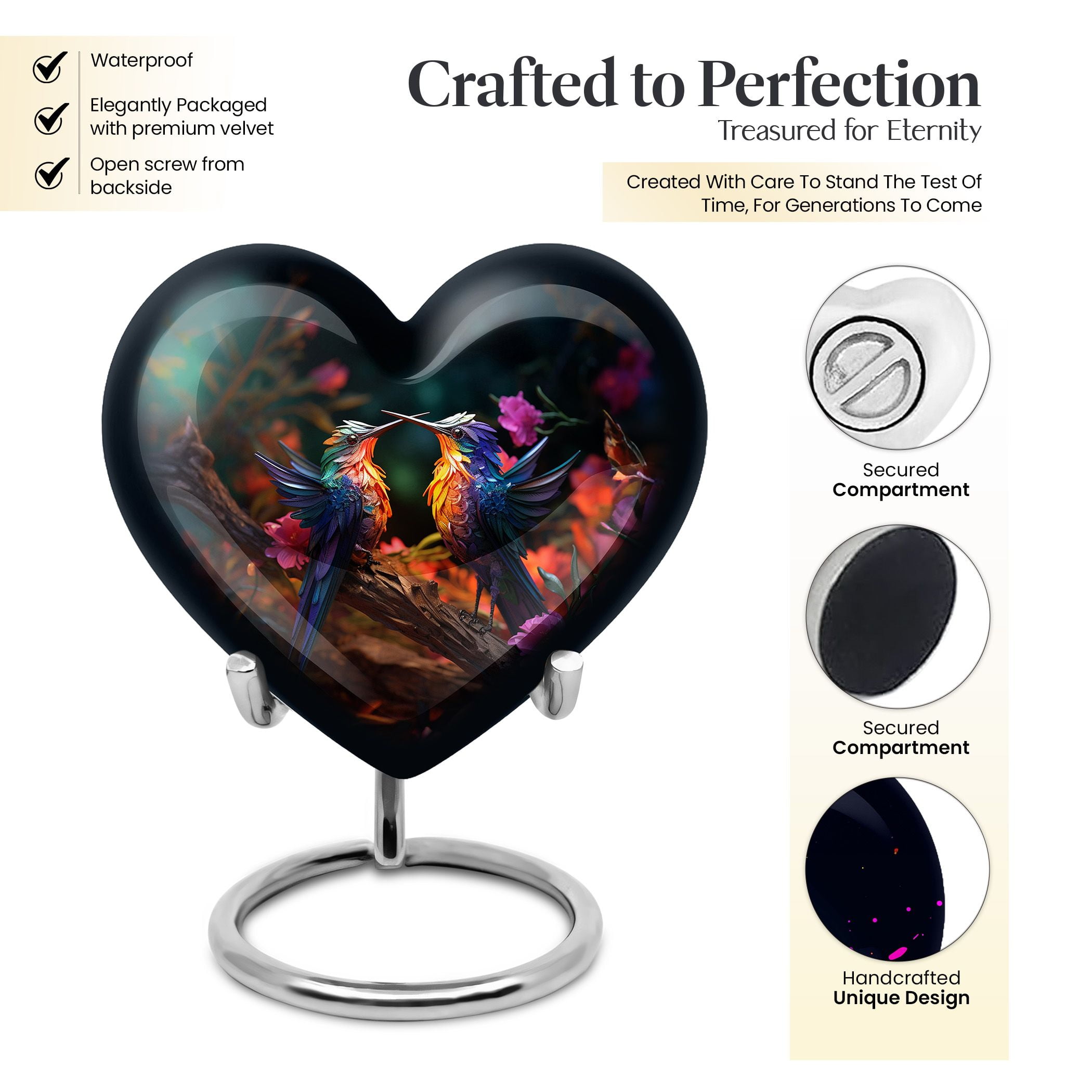 Hummingbird Urns For Human Ashes Adult, Heart Shaped Urn, Elegant Keepsake Urn, Mini Keepsake Urns For Ashes, Adult Urns For Human Ashes, Funeral Urns For Adult Ashes Men 3 Inch, 1 Pc