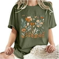 thumbnail image 5 of LEBONYARD Plus Size Womens Tops,Short Sleeve Shirts for Women up to 50% off,Women's Fashion Summer Round Neck Drop Sleeves Leisure Short Sleeve Flower Printing Tops Army Green XL, 5 of 6