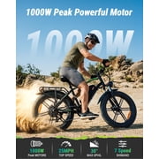 VTOKW Electric Bike for Adults, Peak 1000W Electric Bicycle, 20X4.0 Fat Tire Ebike, 25MPH Mountain Bike, 48V/13AH Battery, 38 Miles Range E Bike for Cycling, 7-Speed E-Bike, Ebike for Adults UL2849