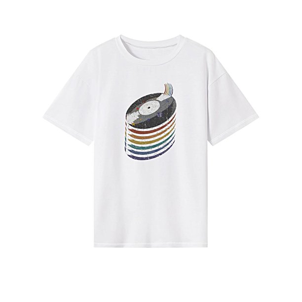 Camiseta para mujer Ropa de calle de verano Trajes Camiseta con cuello redondo para viaje de vacaciones Mujer Blanco