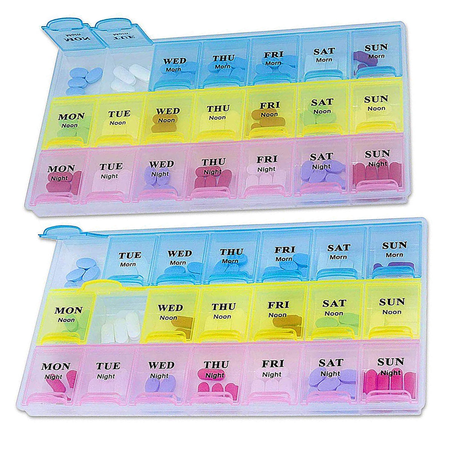 BDUN Weekly Pill Organizer, (Pack of 2) 21 Day Pill Planners for Pills Vitamins & Medication