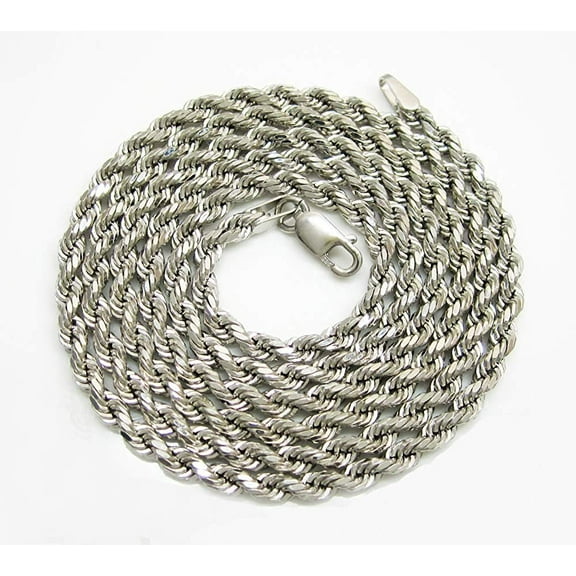 14K White Gold 2.5mm Solid Rope Diamond Cut Chain, FREE Microfiber Cloth, Link Mens Womens Necklace, Giorgio Bergamo
