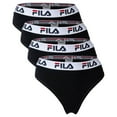 thumbnail image 1 of FILA Tanga para Mujer, paquete de 4 - Cintura con logotipo, Algodón Stretch, color sólido Negro XL (X-Large), 1 of 3