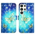 thumbnail image 2 of Feishell Wallet Case for Samsung Galaxy S24 Ultra,Shockproof Colorful Painted Pattern PU Leather Magnetic Clasp Flip Kickstand ID Credit Card Slots Slim Fit Phone Case Cover,Golden Butterfly, 2 of 6