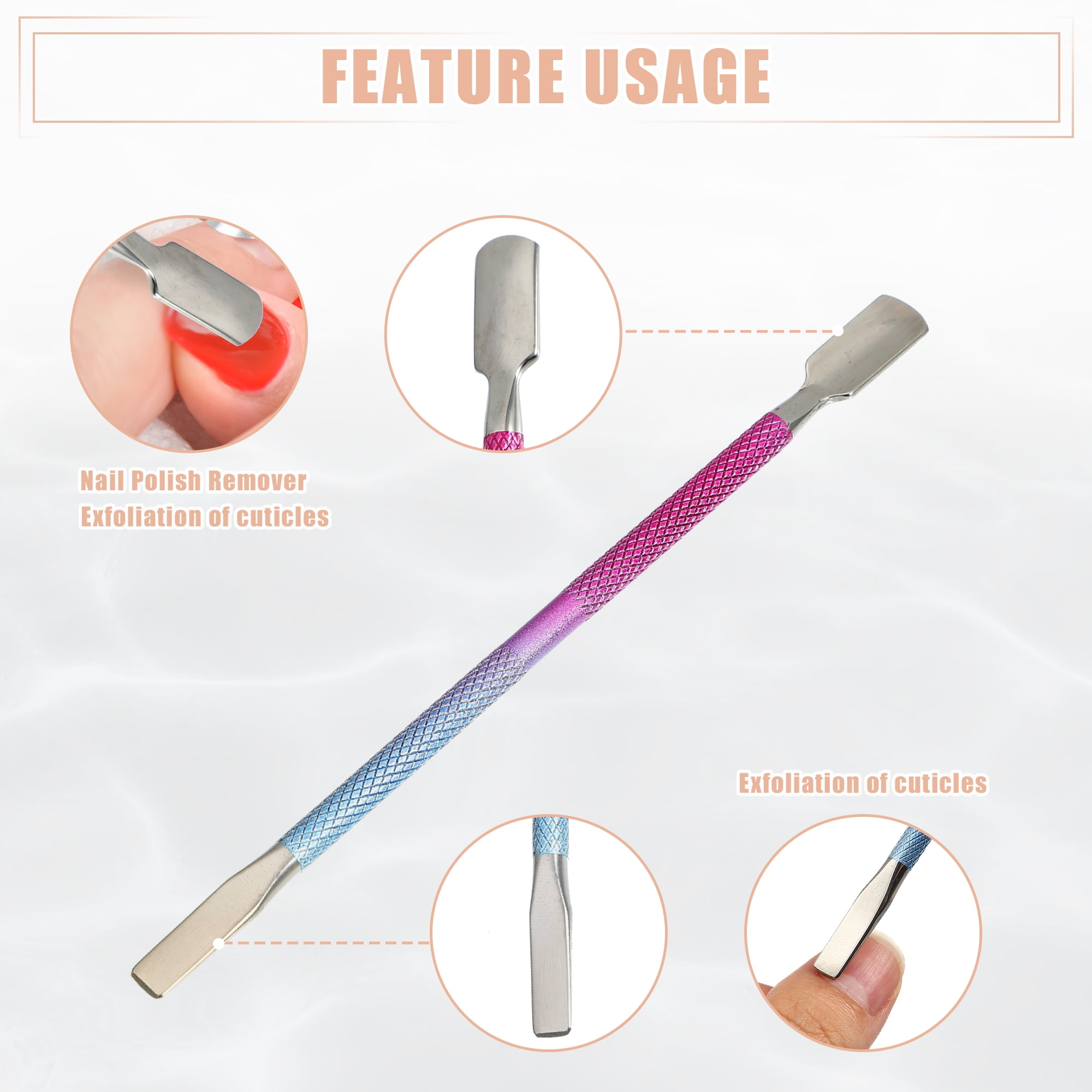 Unique Bargains 3 Pcs Cuticle Pusher Set Stainless Steel Double Head Tool for Nails