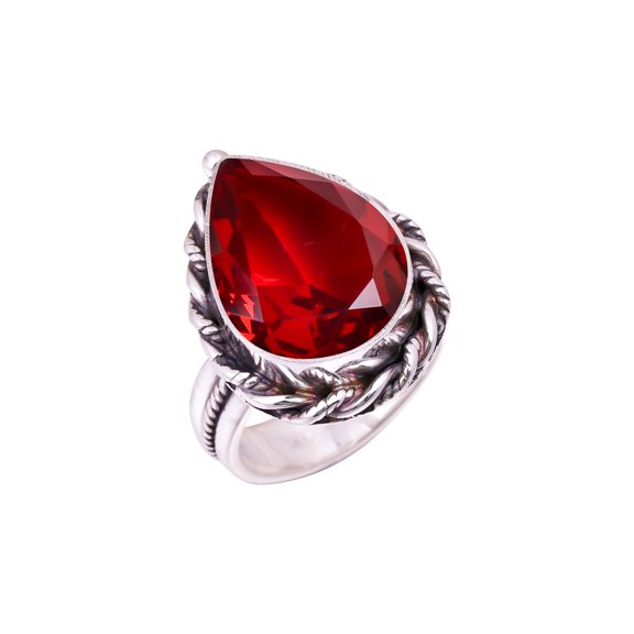 Red Garnet Gemstone 925 Sterling Silver Ring, 18X13 mm Pear Gemstone Ring, Red Ring, Christmas Gift, Unique Jewelry Ring, Adjustable Ring V10448R20792