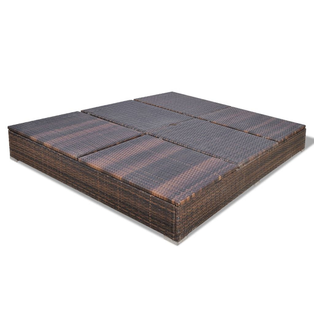 Kepooman Outdoor Poly 2-Seat Adjustable Rattan Lounge Bed with Parasol for Patio Beach, Brown Kepooman Outdoor Poly 2-Seat Adjustable Rattan Lounge Bed with Parasol for Patio Beach, Brown