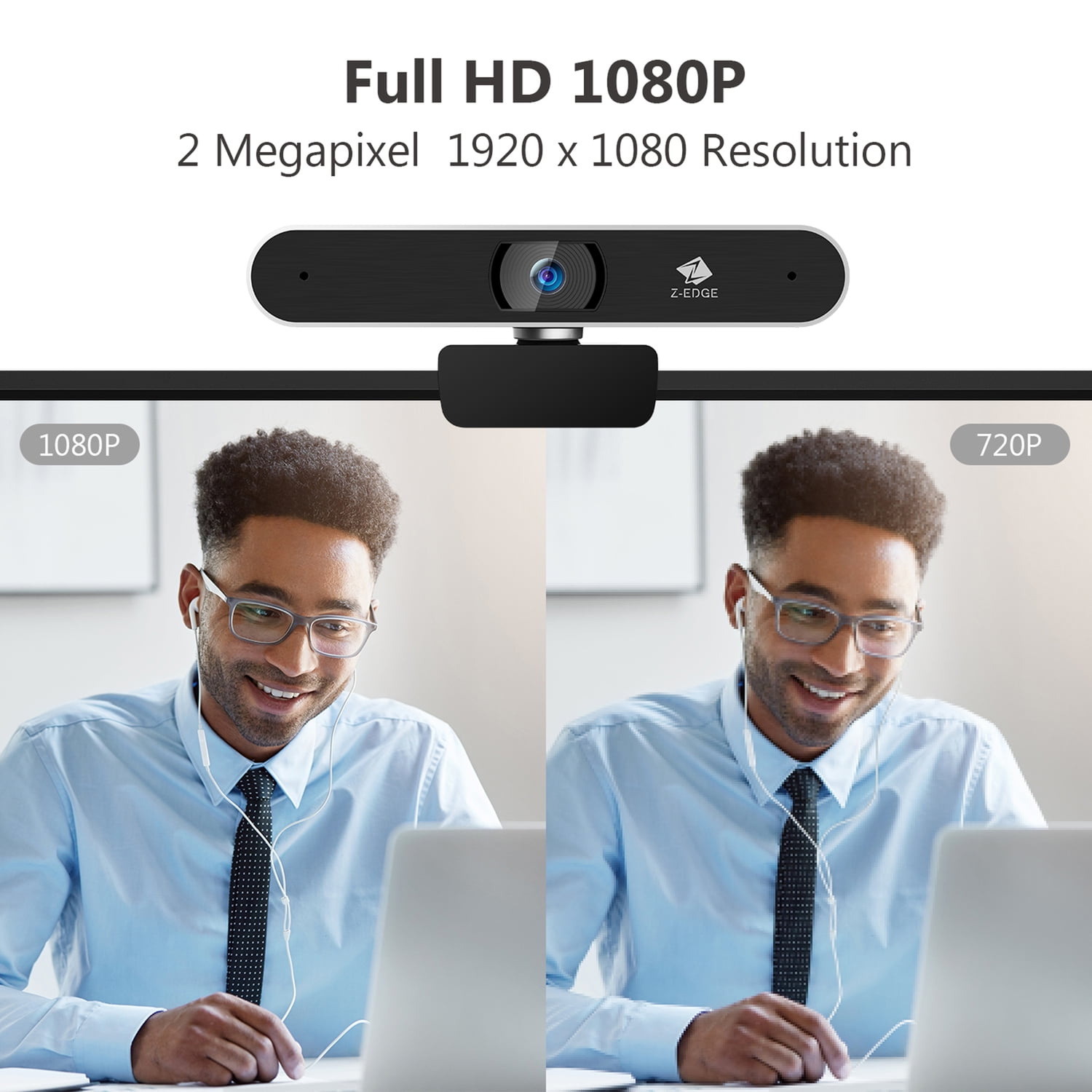 Z-EDGE Full HD 1080p 2.0-MP Auto-Focus Webcam with Built-in Stereo Microphones, ZW511, ZW511