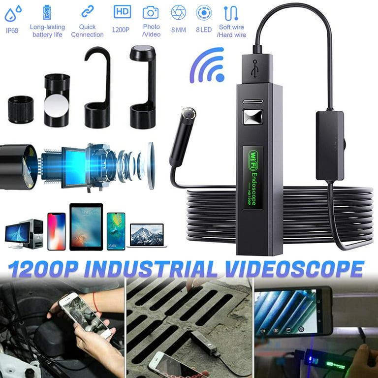 Endoscope Camera with Light, Inspection Camera with 1080P HD Borescope  Camera, IP67 Waterproof 16.4FT Semi-Rigid Cord for Pipe Inspection, 7.9mm