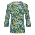 thumbnail image 3 of nsendm Women Shirts Casual Summer Plus Size Summer Women's Round Neck Seven Point Sleeve T Shirt Small Flower Print Fit T Shirt Casual Soft And Comfortable Tops D L, 3 of 4