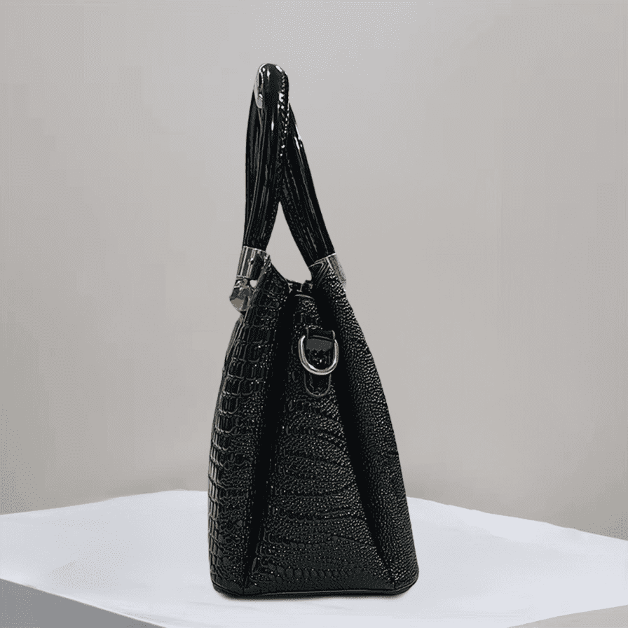 PORT&LOTUS Luxury Patent Leather Crocodile Print Satchel for Women - Stylish Top Handle Bag with Detachable Crossbody Strap