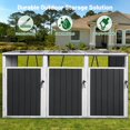 thumbnail image 5 of 77 Cu.Ft Outdoor Storage Shed, 3 Trash Cans Storage Cabinet with Lockable Doors, Heavy Duty Metal Garbage Bin Shed for Garden Backyard, Grey, 5 of 7