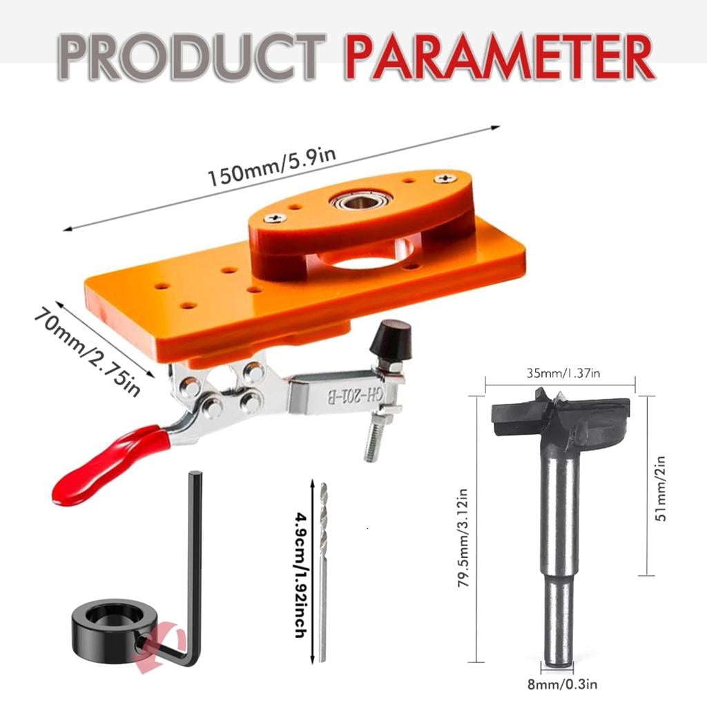 CEORPER 35mm Concealed Hinge Jig Set Hinge Drilling Hole Woodworking Tool Drill Bits