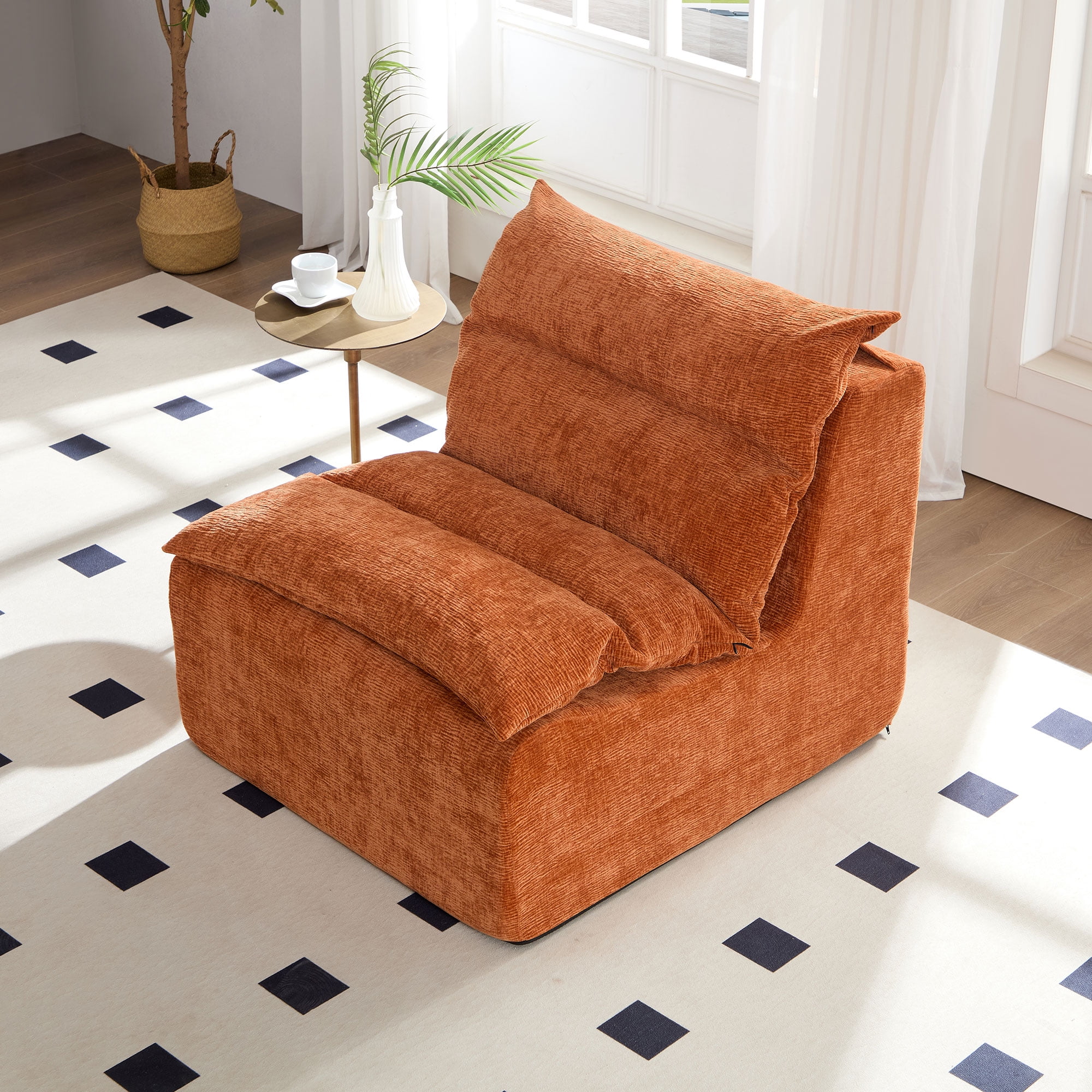 Miniyam Armless Lazy Sofa Modern with Backrest, Orange