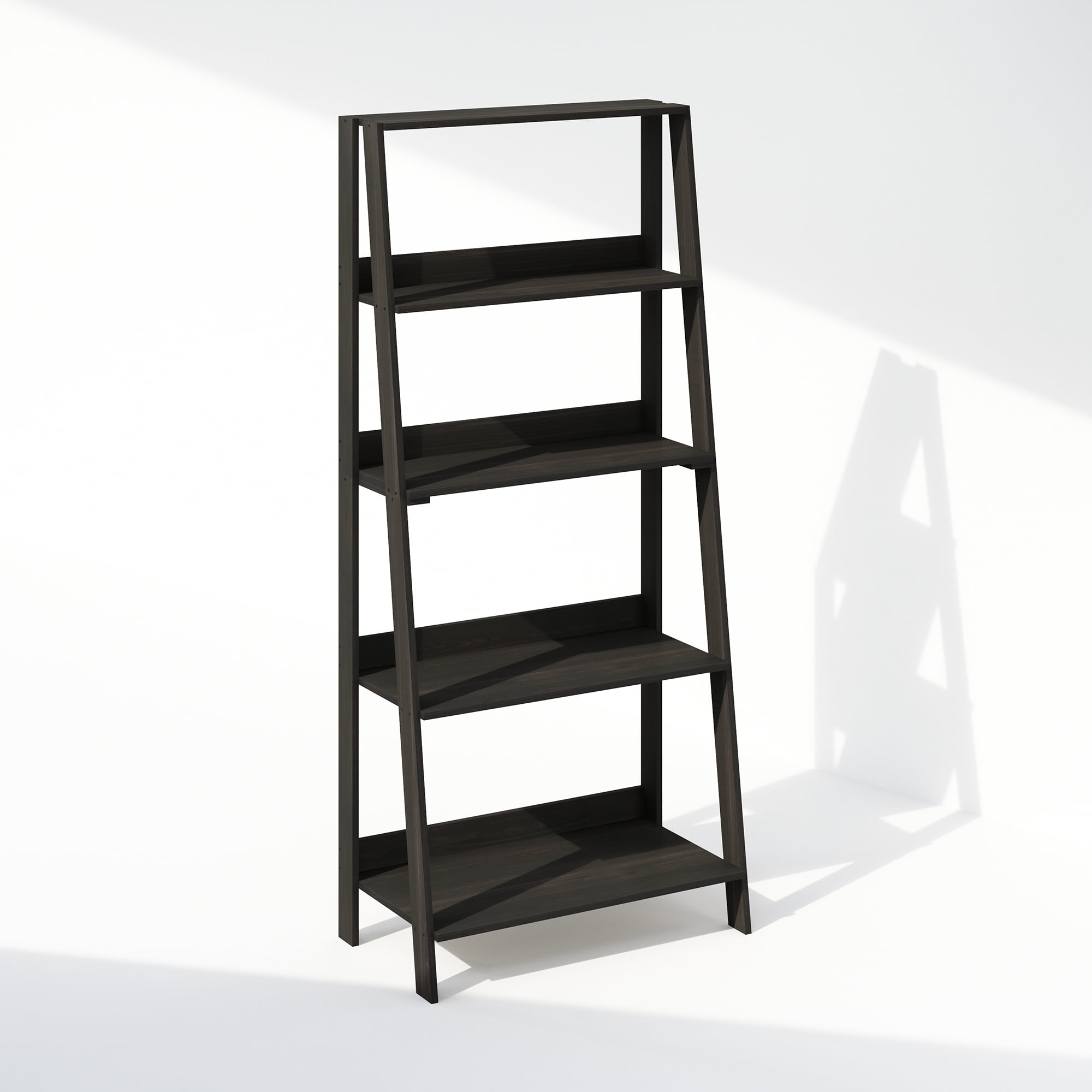 Furinno Ladder Bookcase, Bookshelf, Display Shelf, 5-Tier, Espresso, Adult