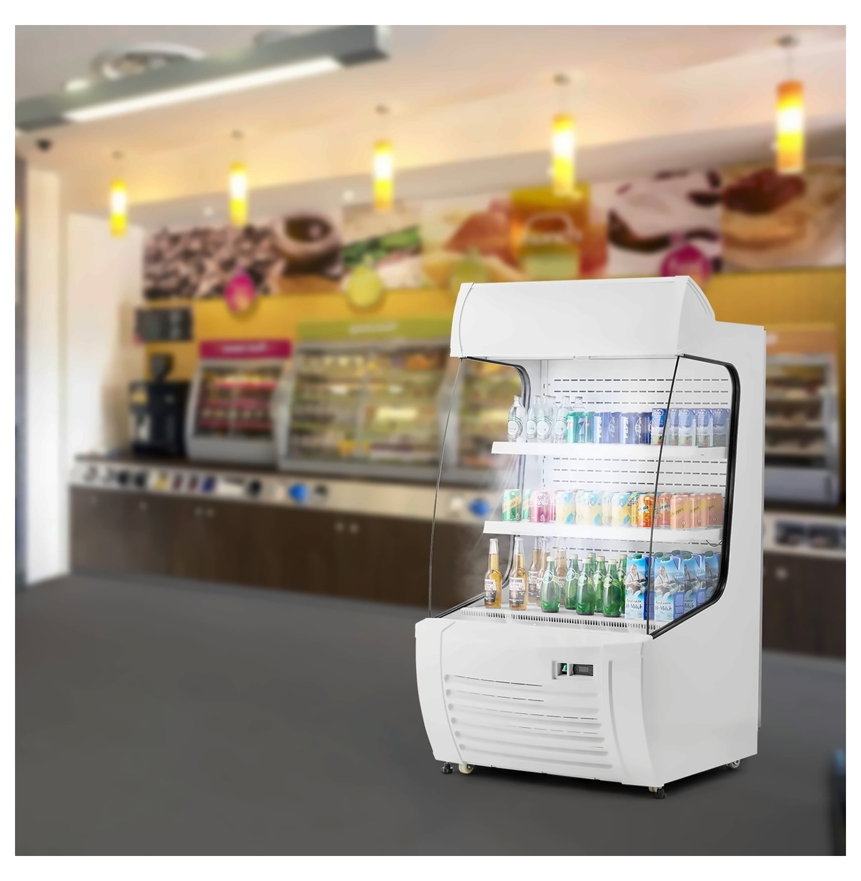 Open Air Merchandiser Cooler, 12.7 cu.ft 2-Tier Display Refrigerator with Air Curtain - Stainless Steel Commercial Refrigerator for Convenience Stores & Restaurants