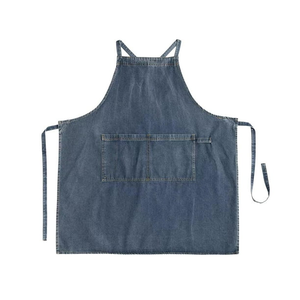 Delantal de lona gruesa ajustable con bolsillos grandes Delantal de cocina Delantal con pechera para Azul oscuro