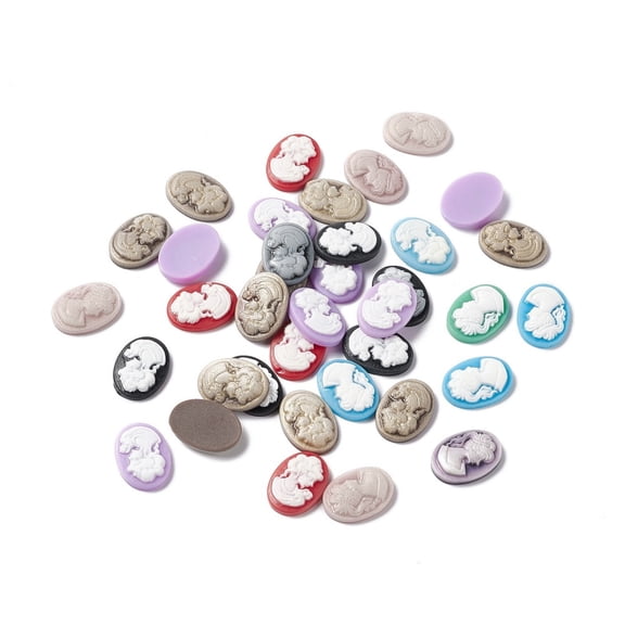100pcs Cameos Opaque Resin Cabochons Oval with Women Mixed color 17.5~18x13x3.5mm