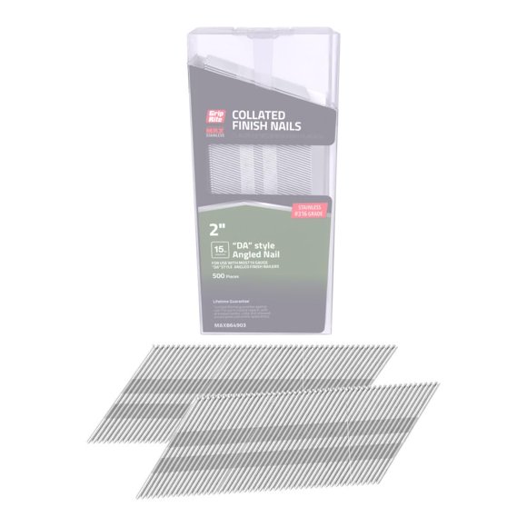 Finish Nails Grip-Rite MAXB64903, acero inoxidable de 2 pulgadas, estilo DA