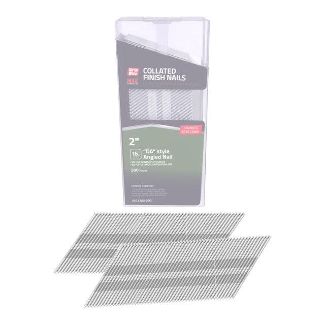 Finish Nails Grip-Rite MAXB64903, acero inoxidable de 2 pulgadas, estilo DA