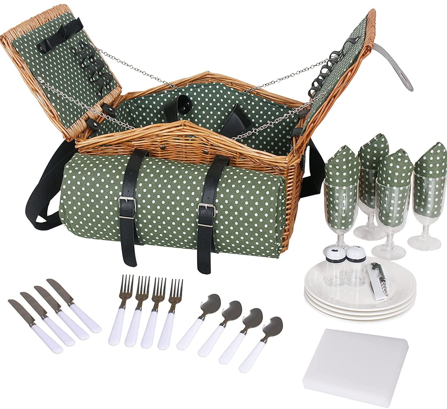 Willow Picnic Baskets Set for 4 with Double Lids Hamper ,Waterproof