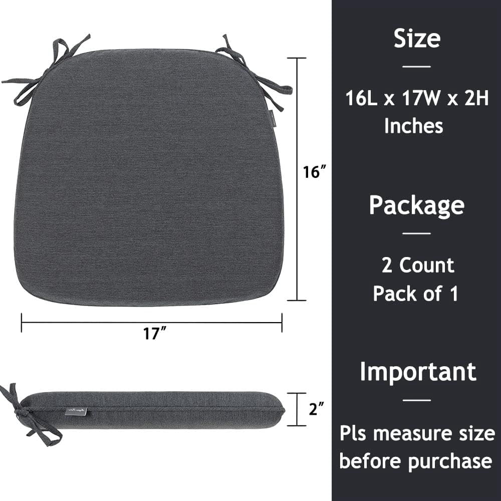 17x16 Inch U-Shape Chair Cushions with Ties 2 Pack Outdoor Indoor Waterproof All Weather Seat Pads Decoration for  Garden Dining Office Dark Gray