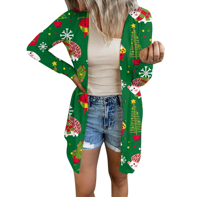 Chrismas Shirt Coat, Open Front Shirt Coat Long Sleeve For Shopping Type 1,Type 2,Type 3,Type 4,Type 5,Type 6,Type 7,Type 8