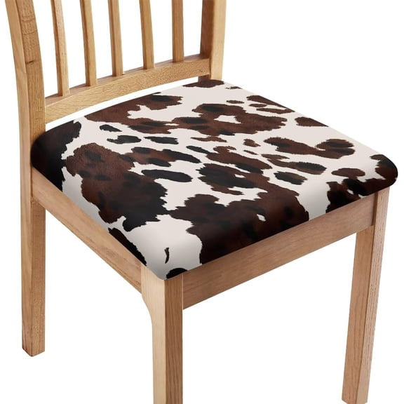 Cow Print Chair Seat Covers for Dining Room Chairs Set of 4,Brown Chair Seat Slipcovers Protector Kitchen Accessories Dining Chair Covers
